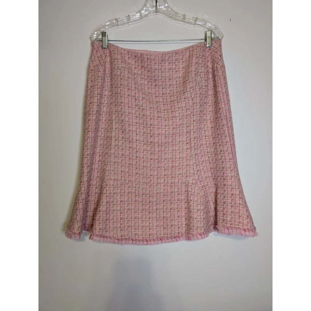 Vintage Pink Tweed Ruffle Hem Skirt 14 Coquette Aesthetic Preppy Office Siren - Picture 5 of 6